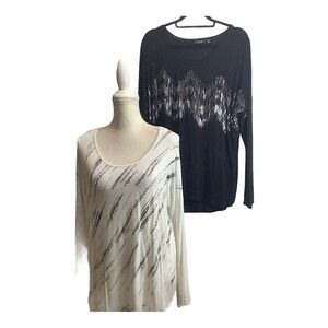 LOT of 2 Apt 9 Blouse Shirt Top Women Long Sleeve Size XL  White‎ Black Sequins